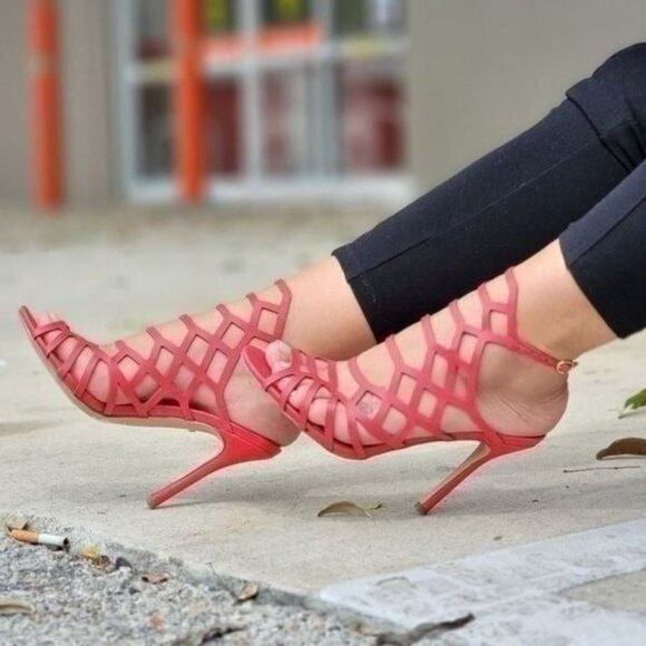 Women's Slingback Stiletto‎ Sandal Peep Toe Hollow Red Color - Picture 1 of 5